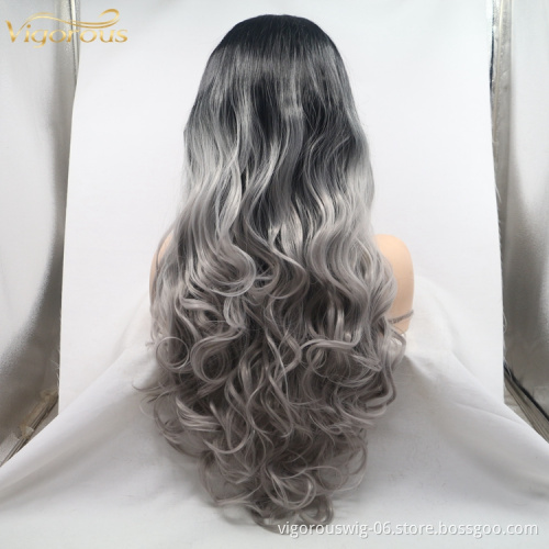 Dropshipping High Quality Good Perfect Hair Line 13*3 Lace Front Cheap Wig Synthetic Hair Wig Women's Ombre Wavy Heat Resistant